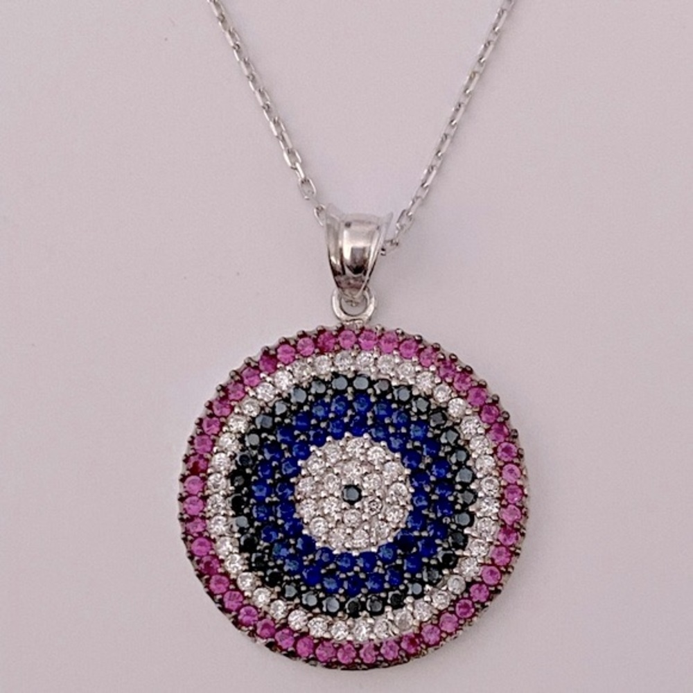 🧿925 sterling silver evil eye cz stones necklace